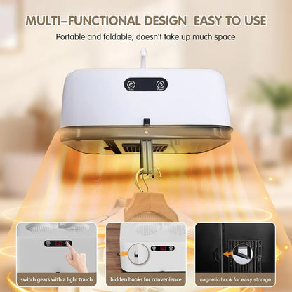Portable Clothes Folding Dryer with Touch Control, Hidden Hook Design, Magnetic Storage & 360° Hot Air Drying for Home and Travel