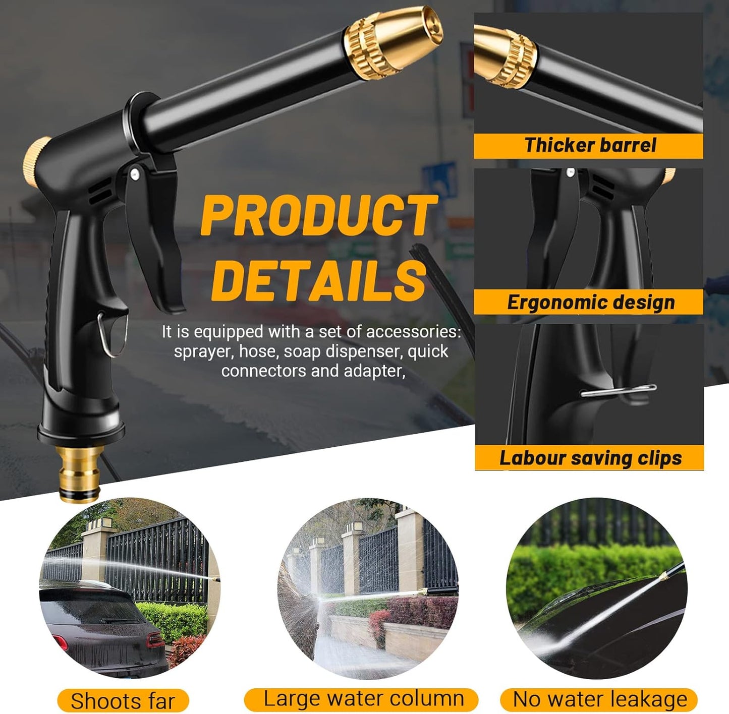 High Pressure Water Spray Gun for Car Wash, Garden Watering & Home Cleaning | Adjustable Powerful Hose Nozzle