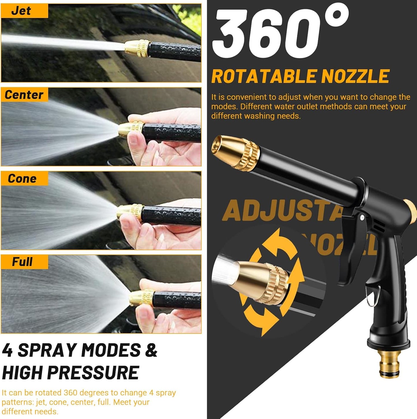 High Pressure Water Spray Gun for Car Wash, Garden Watering & Home Cleaning | Adjustable Powerful Hose Nozzle