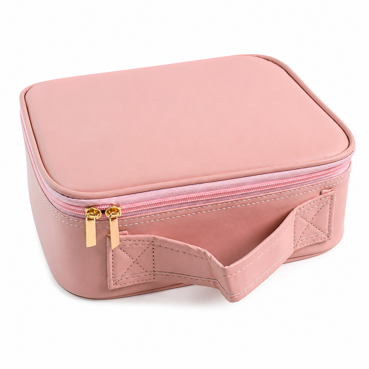 Closed Premium LED Makeup Organizer Box with durable carry handle, smooth zipper closure, and portable cosmetic storage case for travel and home use.