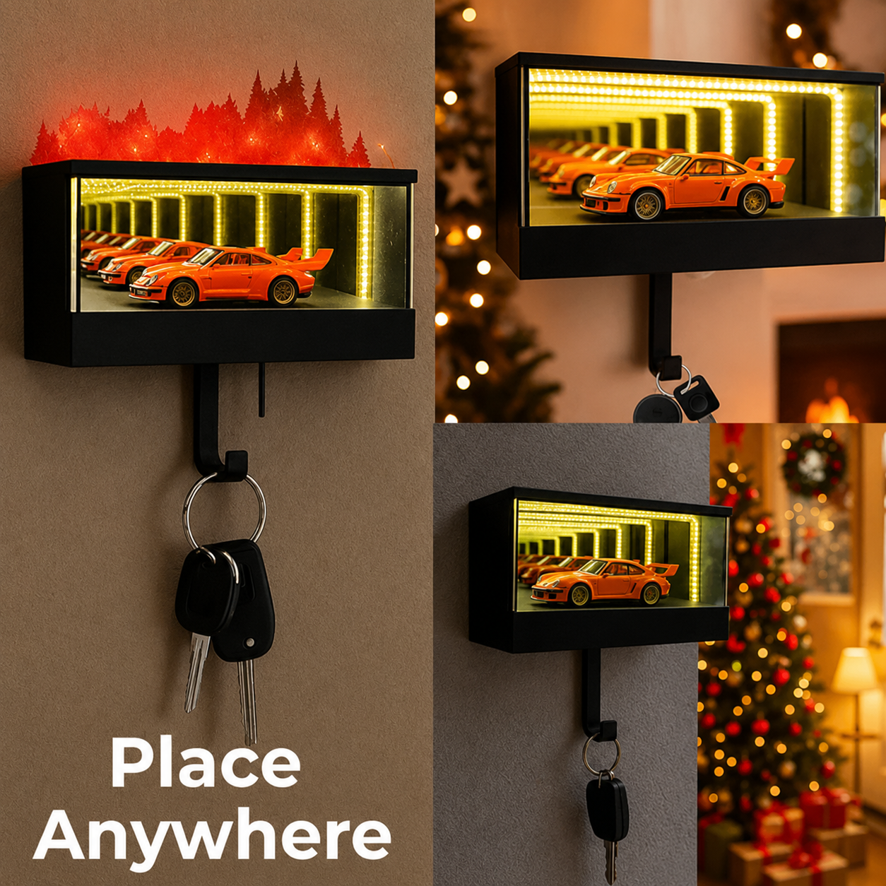 Infinity Garage™ LED Key Holder & Mini Car Display Case | 3D Infinity Mirror Wall Organizer 🔑