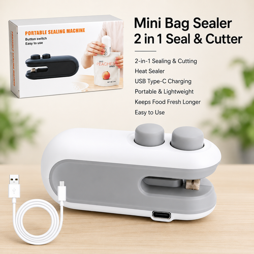 Mini Bag Sealer 2-in-1 Heat Sealer & Cutter USB Rechargeable for Food Storage Bags
