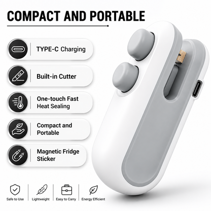 Mini Bag Sealer 2-in-1 Heat Sealer & Cutter USB Rechargeable for Food Storage Bags